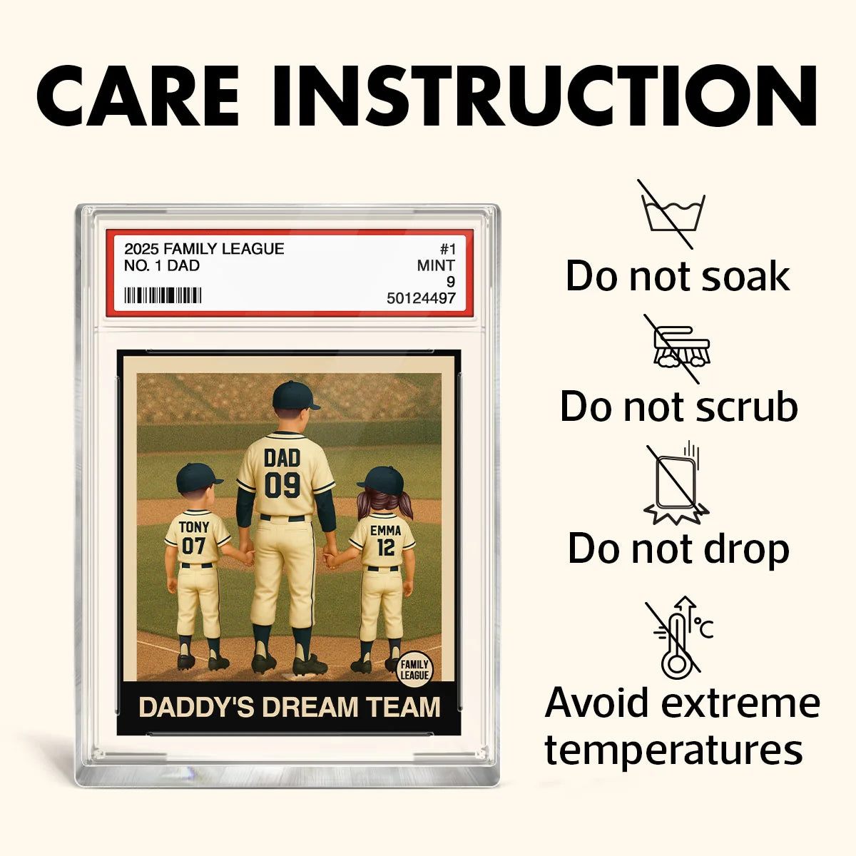 Personalized Baseball Dad Grandpa Acrylic Block Plaque, Custom Trading Card Style with Names & Jersey Numbers, Father’s Day Gift for Baseball Dad