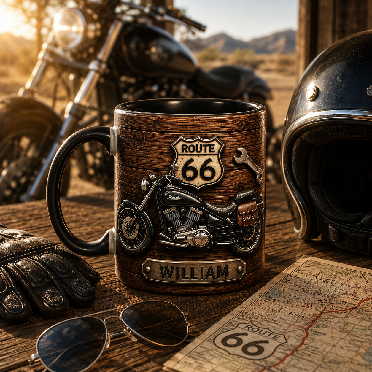 Motorcycle Personalized Biker 3D Mug Effect , Custom Route 66 Coffee Mug with Name, Gift for Motorcycle Lovers, Biker Dad, Husband