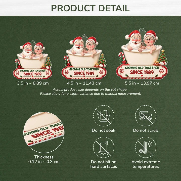Personalized Growing Old Together Santa Couple Ornament, Custom Bathtub Acrylic Christmas Keepsake, Funny Gift for Husband Wife Grandparents