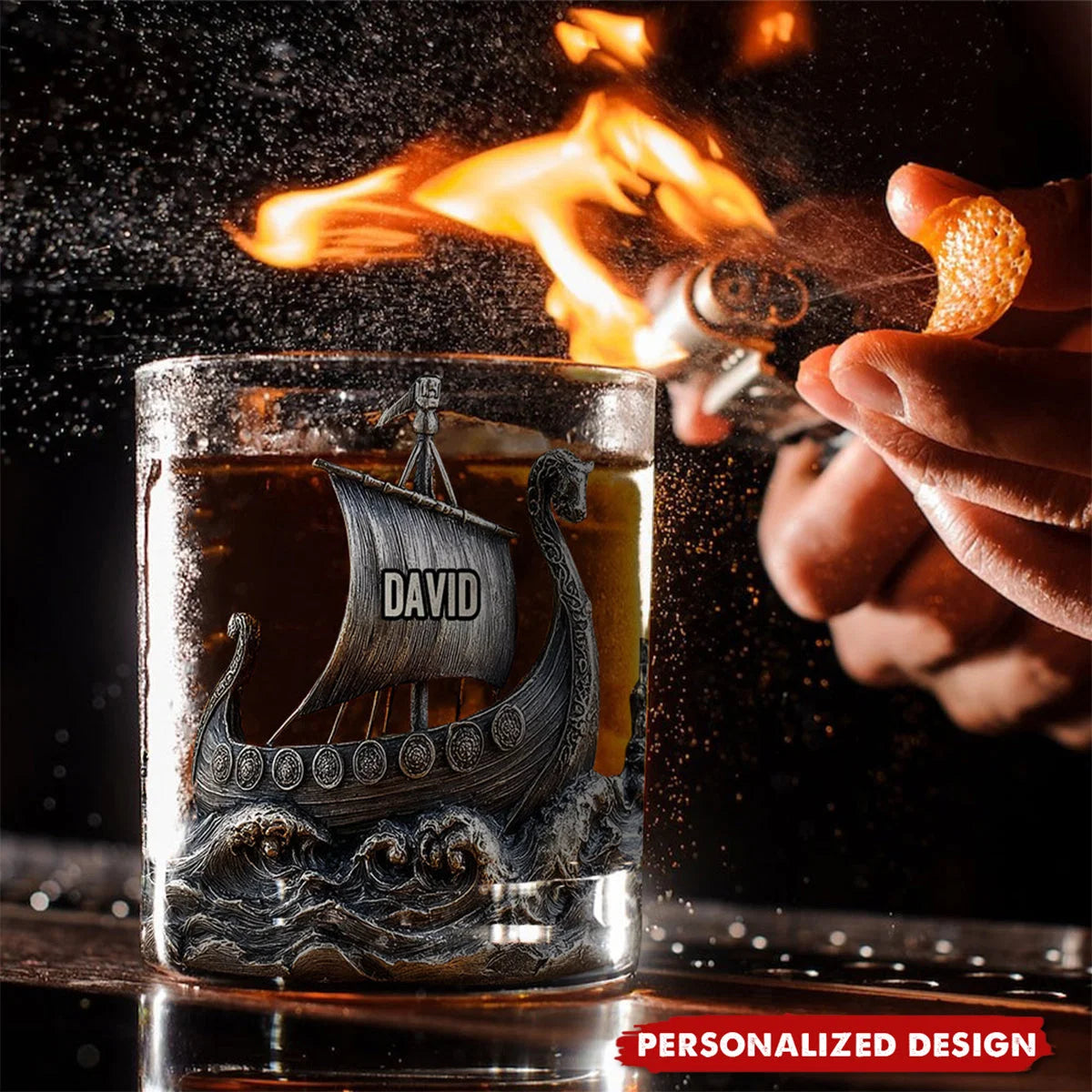 Personalized Viking Whiskey Glass 3D Effect with Name, Custom Norse Warrior 11 oz Rocks Glass, Viking Gift for Dad Husband Boyfriend