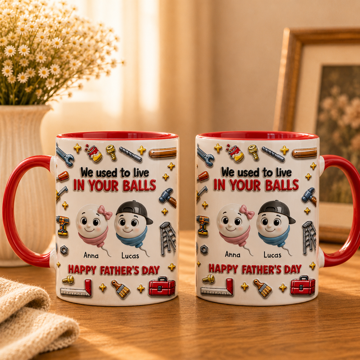 Personalized Father’s Day Mug from Kids – Funny “We Used To Live In Your Balls” Gift for Dad