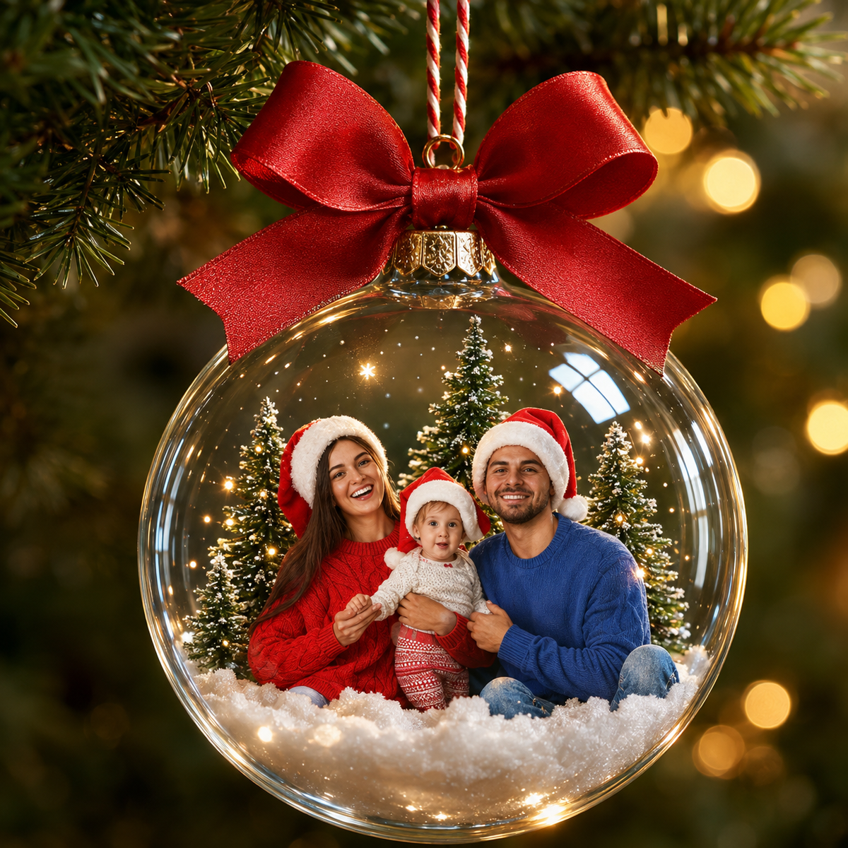 Personalized Family 3D Photo Christmas Ball Ornament, Custom 3D Acrylic Christmas Ornament, Family Christmas Keepsake Gift