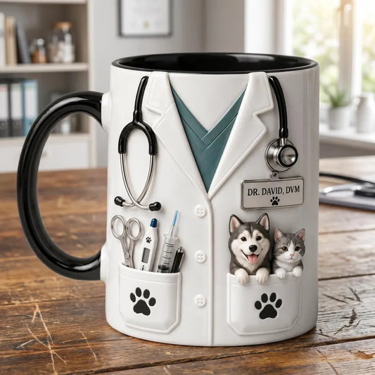 Personalized Veterinarian Mug with Dog and Cat, Custom Vet Doctor Ceramic Coffee Cup, Gift for Veterinarian Vet Tech Animal Lover