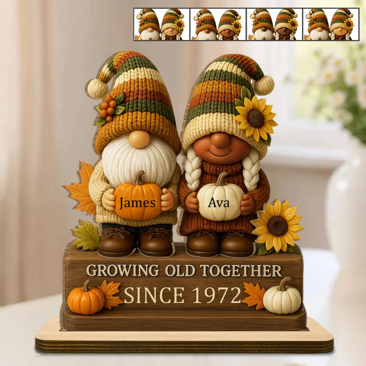 Personalized Growing Old Together Couple Plaque with Names & Year, Custom Autumn Wooden Keepsake, Anniversary Gift for Grandparents Husband Wife