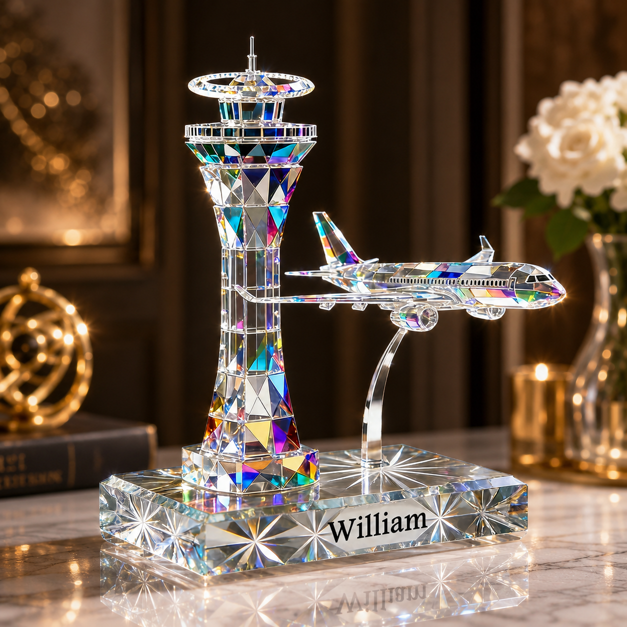 Personalized Air Traffic Control Tower 3D Effect Acrylic Plaque with Custom Name, Aviation Gift for Pilot, Airplane Desk Decor, Crystal Display