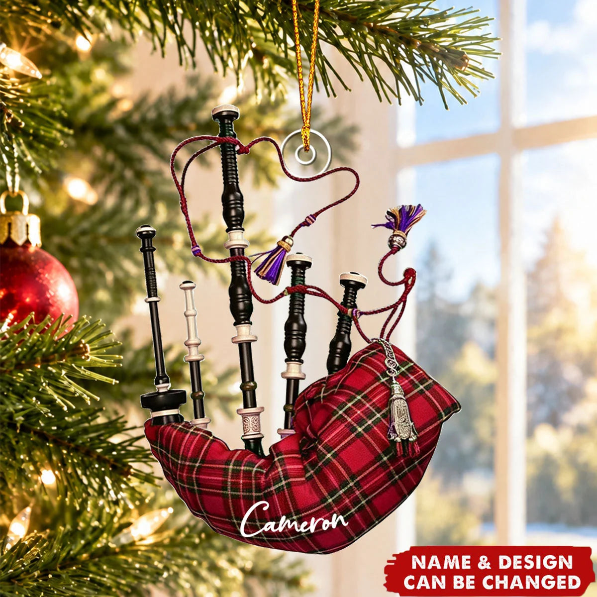 Personalized Bagpipe Christmas Ornament with Name, Custom Acrylic Bagpiper Keepsake, Gift for Bagpipe Player Musician Dad Grandpa Music Lover