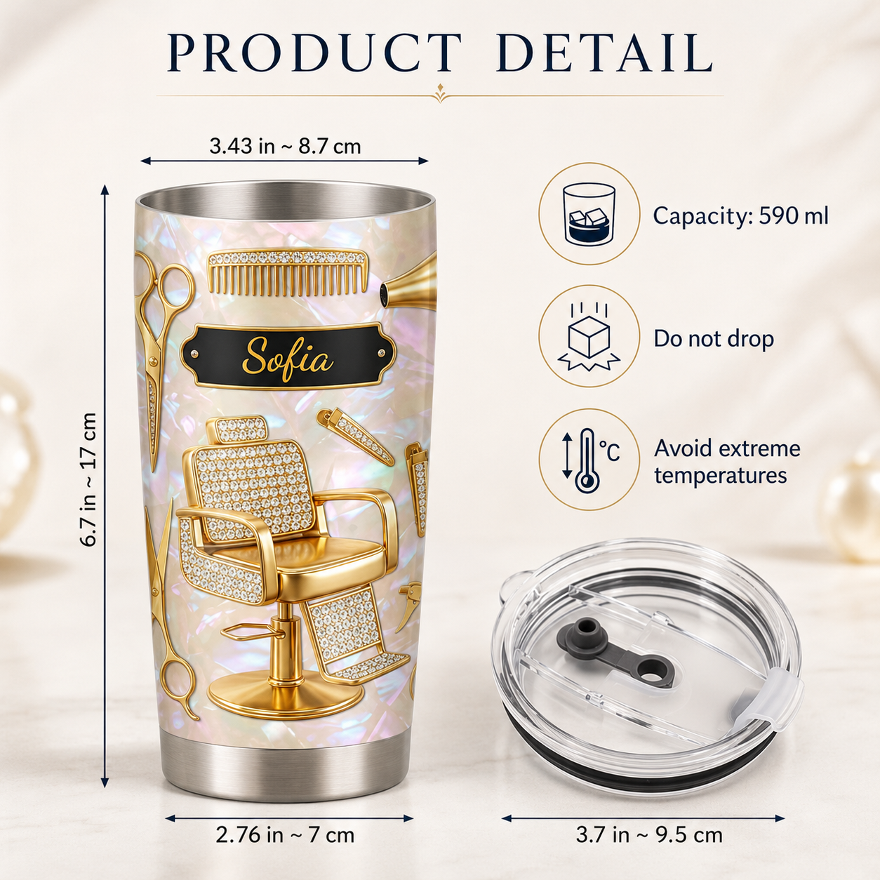 Personalized Barber 20oz Tumbler with Name – 3D Effect Barber Gift
