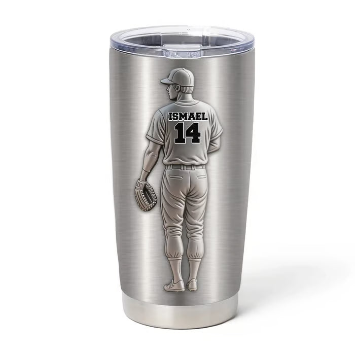 Personalized Baseball Tumbler with Player Name & Number, Hit A Home Run Custom 3D Effect Cup, Gift for Baseball Player Dad Son Coach