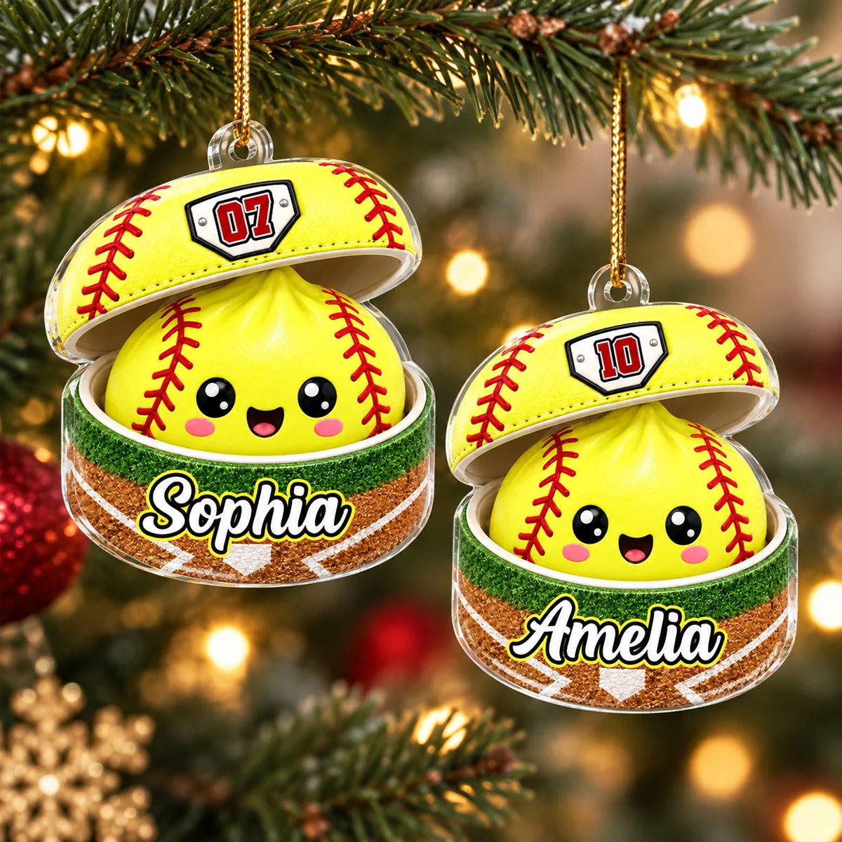 Personalized Baseball Softball Dumpling Christmas Ornament with Name & Player Number, Custom Acrylic Keepsake, Gift for Son Daughter Grandkids