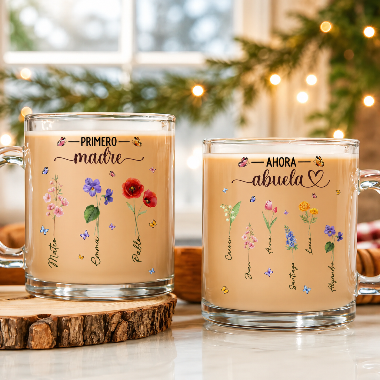 Flor del Mes de Cumpleaños de la Abuela - Taza de Cristal Personalizada