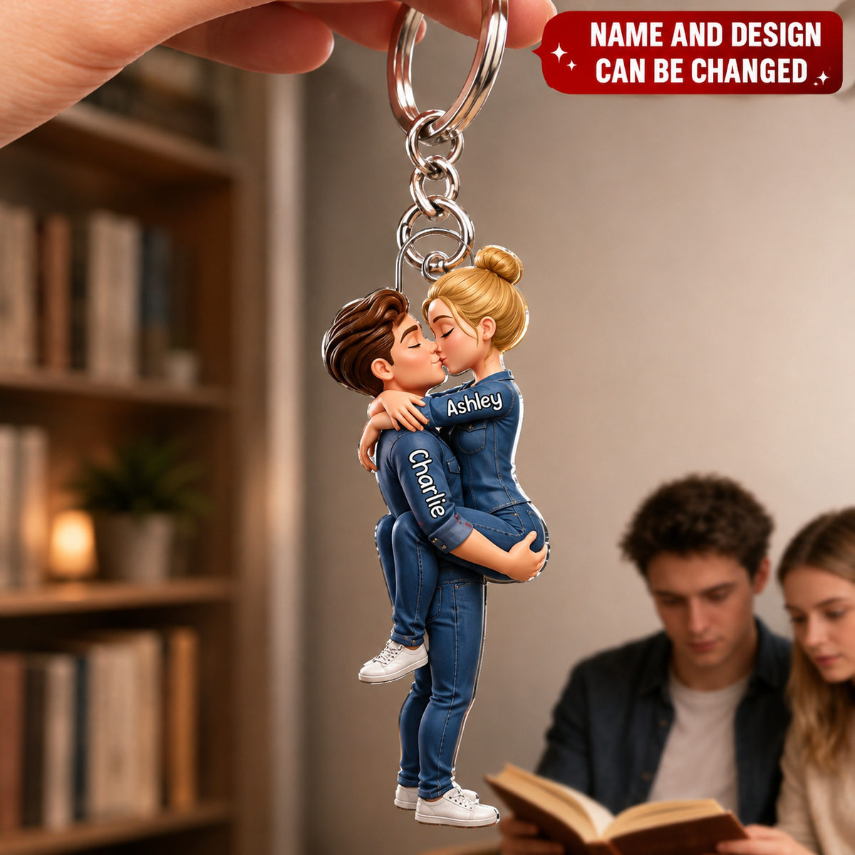 Personalized Kissing 3D Effect Couple Acrylic Keychain, Custom Couple Hug Keychain with Names, Romantic Anniversary Gift for Him & Her