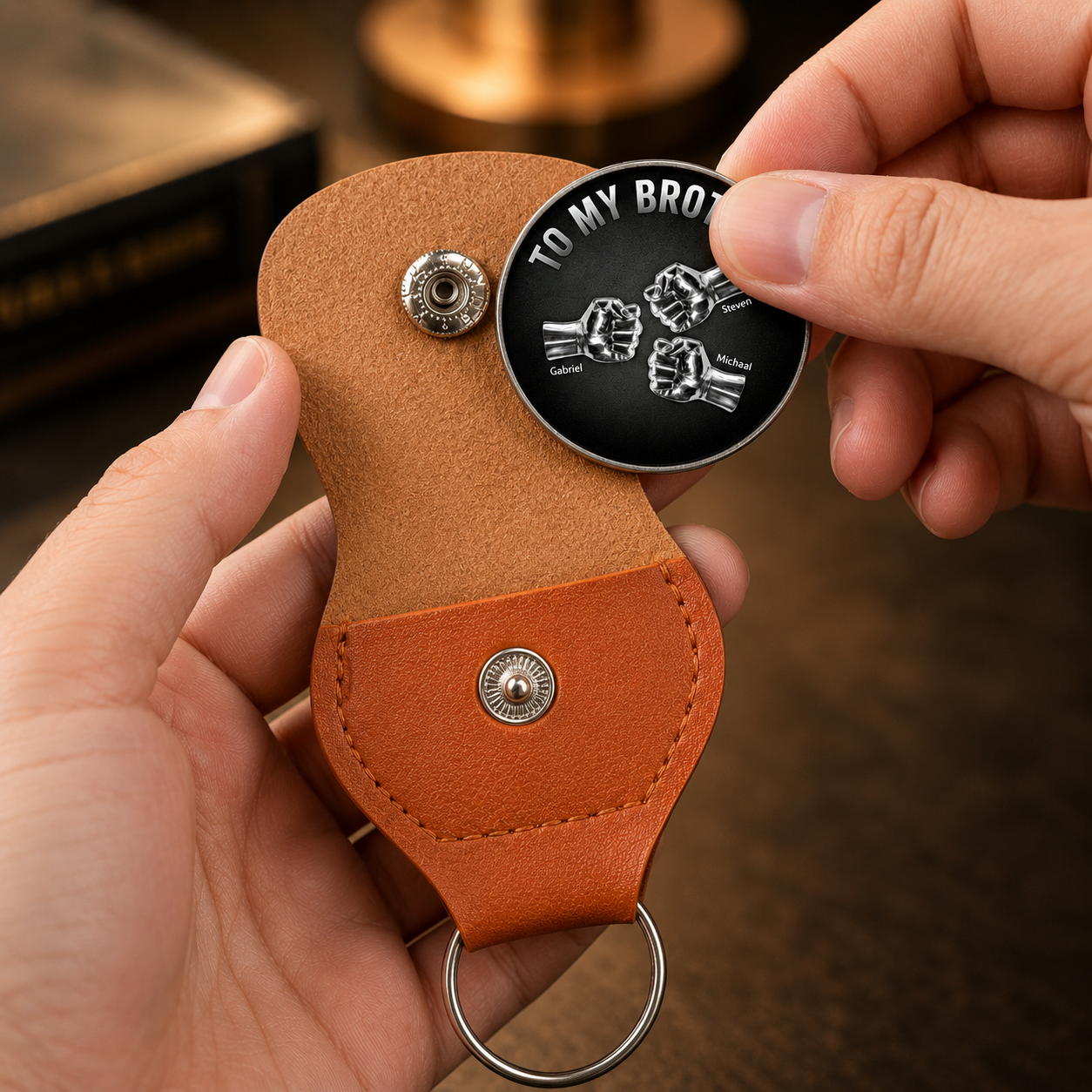 Einmal ein Bruder, immer ein Bruder, egal die Entfernung – Personalisierter Leder-Taschenumarmung