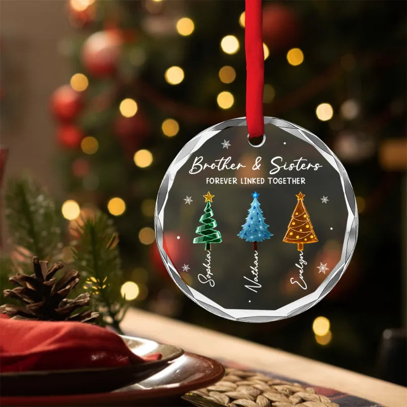 Personalized Siblings Glass Christmas Ornament with Names, Custom Brother Sister Family Keepsake, Christmas Gift for Sibling