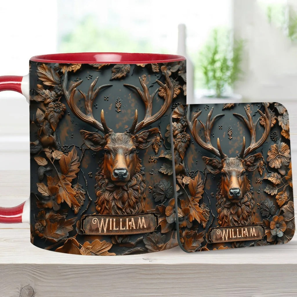 Personalized Deer Hunting Accent Mug, Custom Buck Ceramic Coffee Cup, Gift for Hunter Dad Husband Boyfriend Deer Hunting Lover