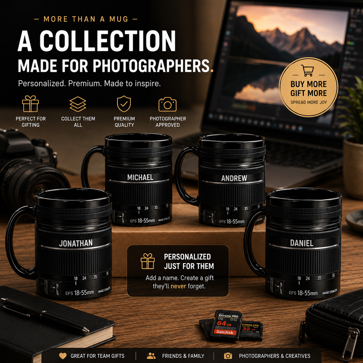 Personalized Camera Lens Coffee Mug 3D Effect with Custom Name, Camera Lens Mug Gift for Photographers, Photography Lover, Camera Enthusiast