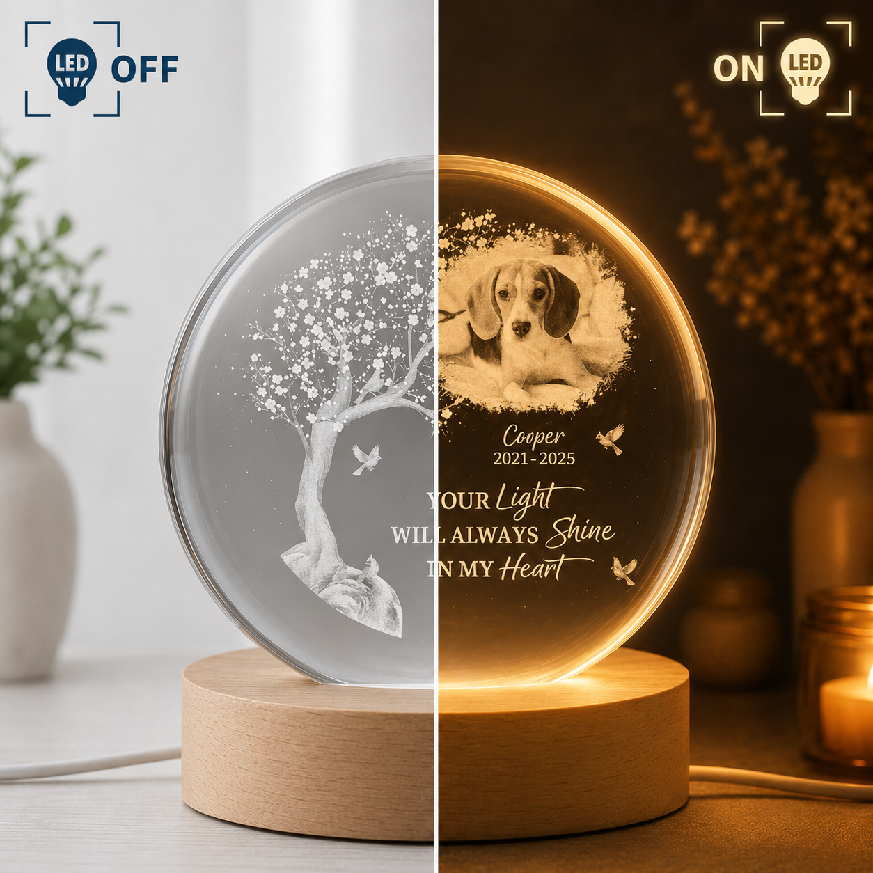 Personalisierte Haustier-Erinnerungs-Kristallkugel-Lampe – individuelles Foto-Andenken