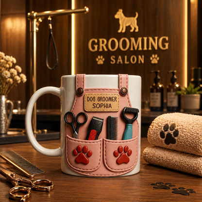 Personalized Dog Groomer Mug 3D Effect – Custom Name Gift for Pet Groomers & Dog Lovers