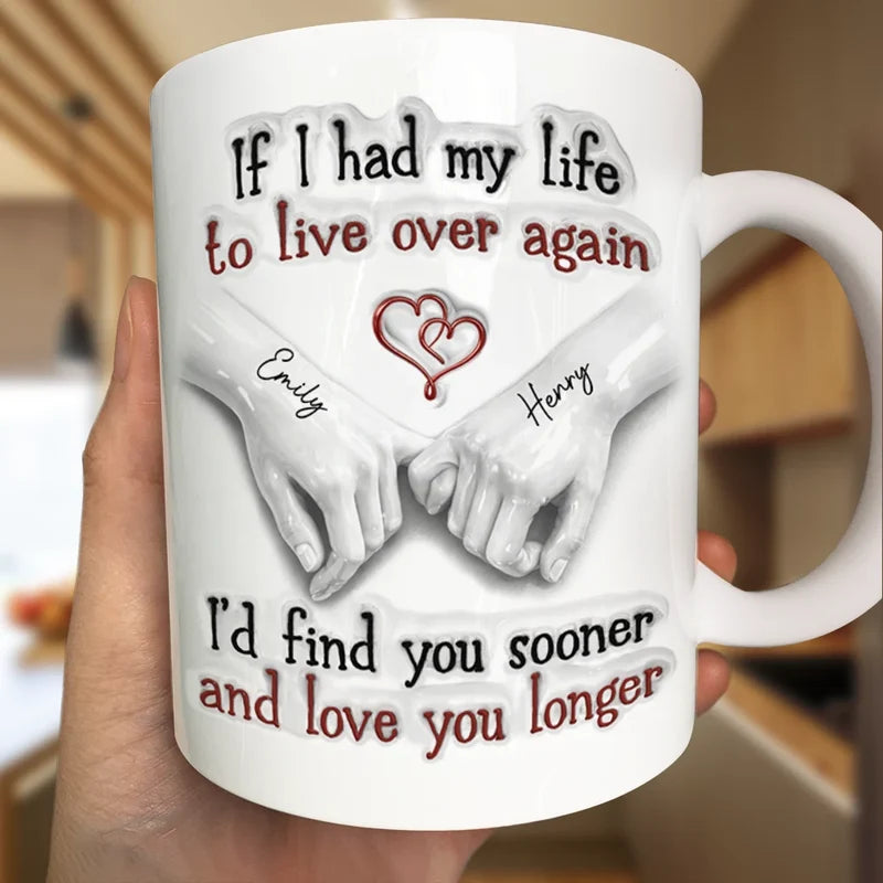 Personalized Couple Mug 3D Effect with Names, I’d Find You Sooner Love You Longer Ceramic Cup, Gift for Husband Wife Boyfriend Girlfriend