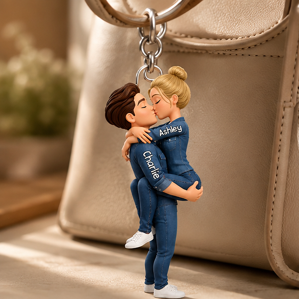 Personalized Kissing 3D Effect Couple Acrylic Keychain, Custom Couple Hug Keychain with Names, Romantic Anniversary Gift for Him & Her