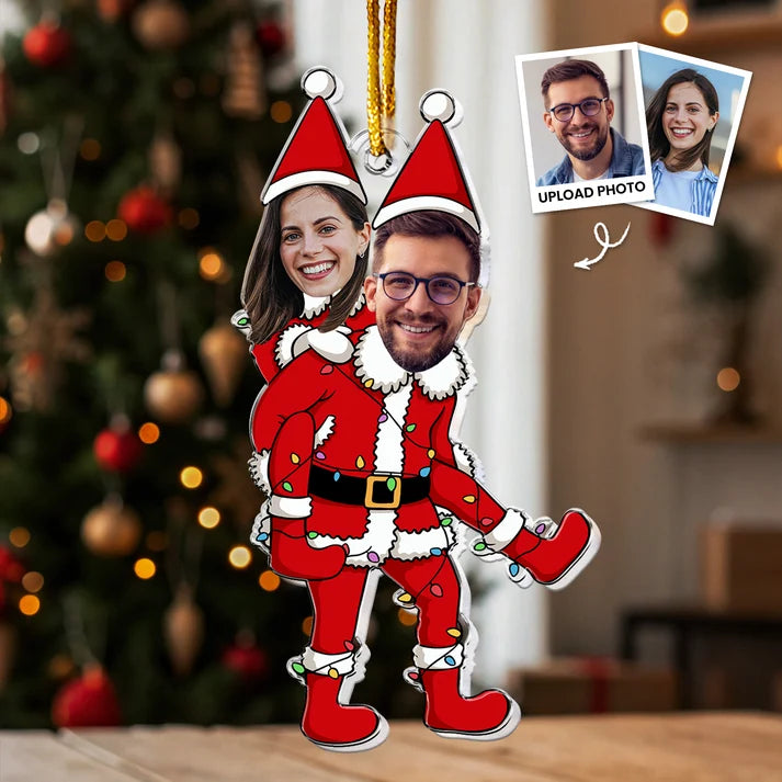 Personalized Funny Couple Elf Photo Christmas Ornament, Custom Acrylic Picture Keepsake, Gift for Wife Husband Girlfriend Boyfriend