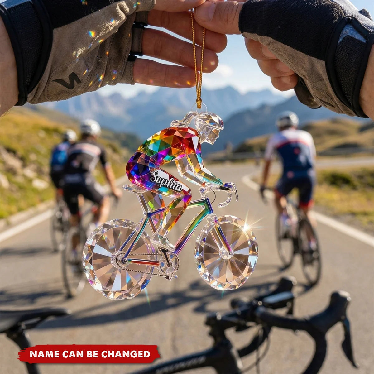 Personalized Bicycle Christmas Ornament with Name, Custom Cyclist Acrylic Keepsake, Cycling Gift for Bike Rider Men Women Dad Husband