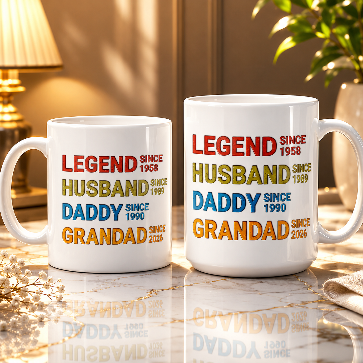 Taza Personalizada Leyenda Esposo Papá Abuelo – Taza Personalizada con Año Efecto 3D, Regalo del Día del Padre para Papá y Abuelo