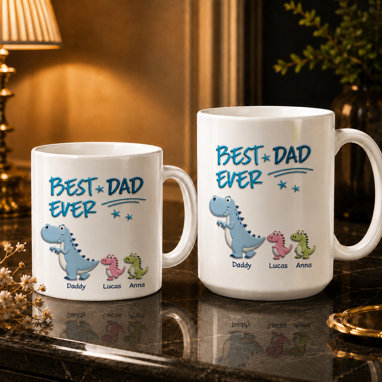 Taza de dinosaurio "Mejor Papá del Mundo" – Taza personalizada para papá e hijos con efecto 3D, regalo personalizado del Día del Padre para papá o mamá