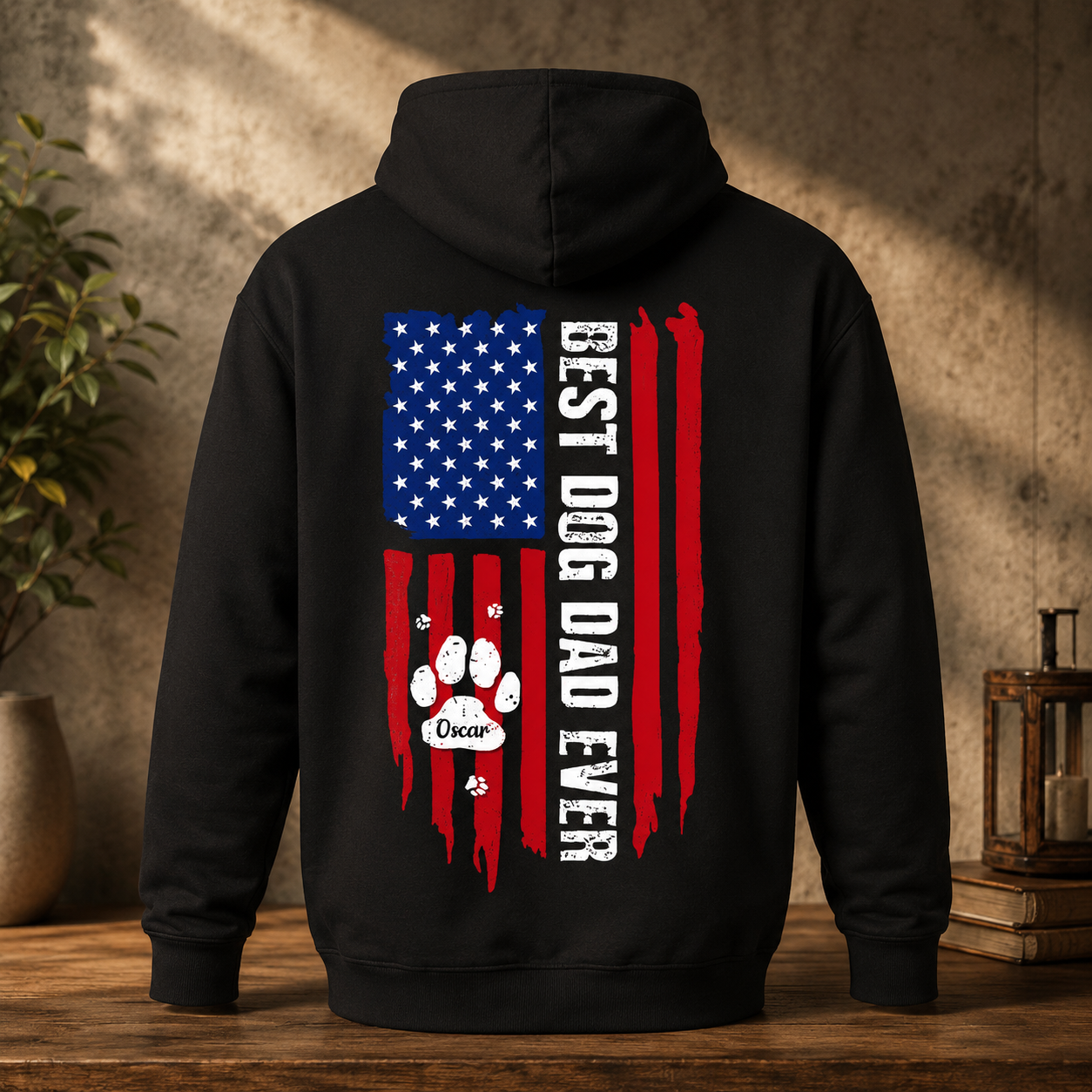 Best Dog Dad Ever American Flag Shirt – Personalized Paw Back Print