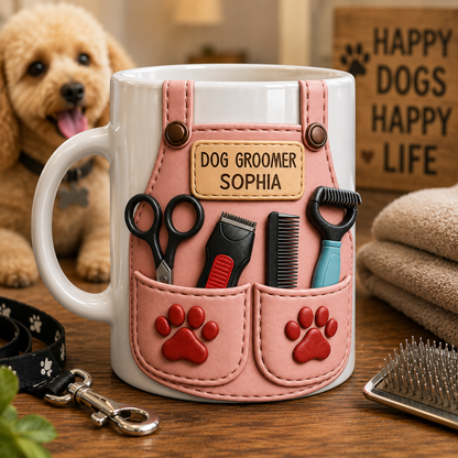 Personalized Dog Groomer Mug 3D Effect – Custom Name Gift for Pet Groomers & Dog Lovers
