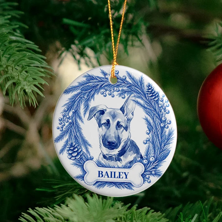 Personalized Pet Memorial Christmas Ornament with Photo & Name, Custom Dog Cat Ceramic Keepsake, Sympathy Gift for Pet Loss Dog Mom Cat Dad