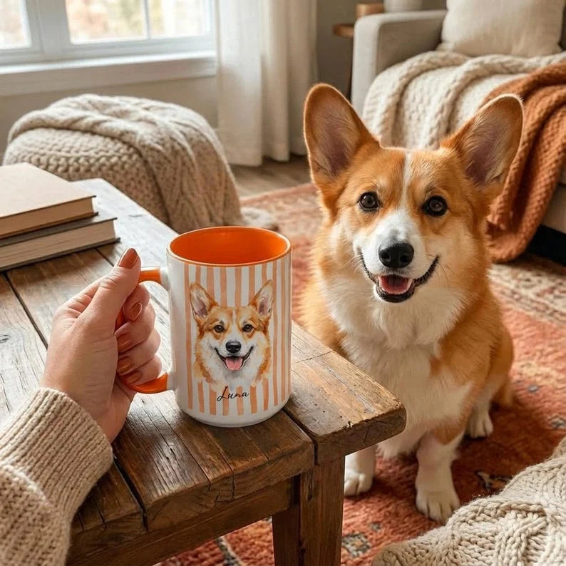 Personalized Pet Portrait Mug with Photo, Custom Glitch Soul Dog Cat Ceramic Coffee Cup, Gift for Dog Mom Cat Mom Pet Lover
