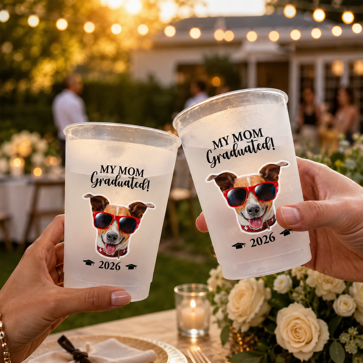 Individuelle Abschlussbecher mit Haustierfoto – Personalisierte Partybecher mit Frosted-Effekt