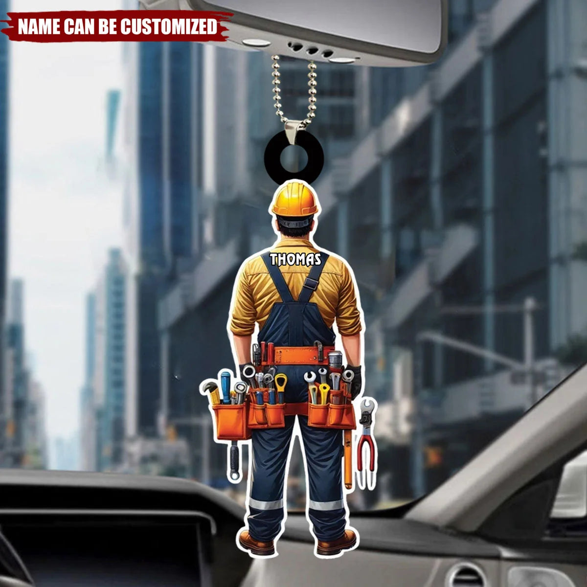 Personalized Elevator Mechanic Car Ornament with Name, Custom Maintenance Repair Acrylic Car Charm, Gift for Elevator Technician Worker