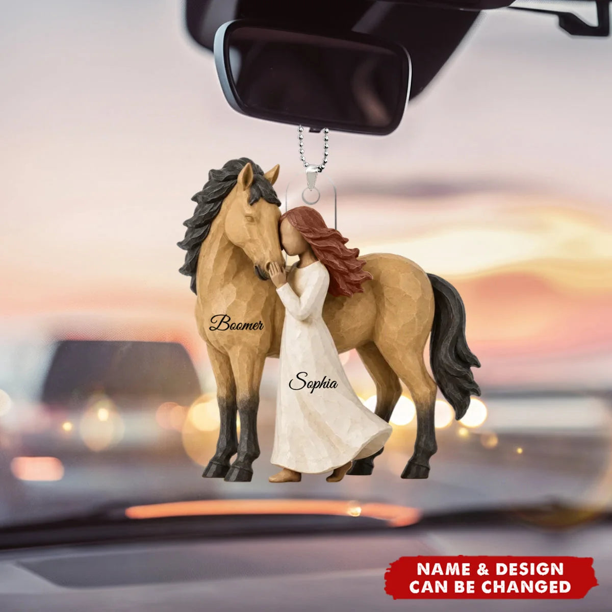 Personalized Girl and Horse Car Ornament, Custom Acrylic Equestrian Keepsake, Horse Lover Gift for Daughter Granddaughter Rider