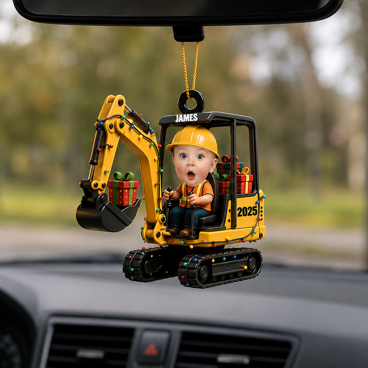 Personalized Kid Excavator 3D Effect Ornament, Custom Photo Construction Vehicle Acrylic Ornament with Name, Excavator Christmas Ornament, Gift for Boys