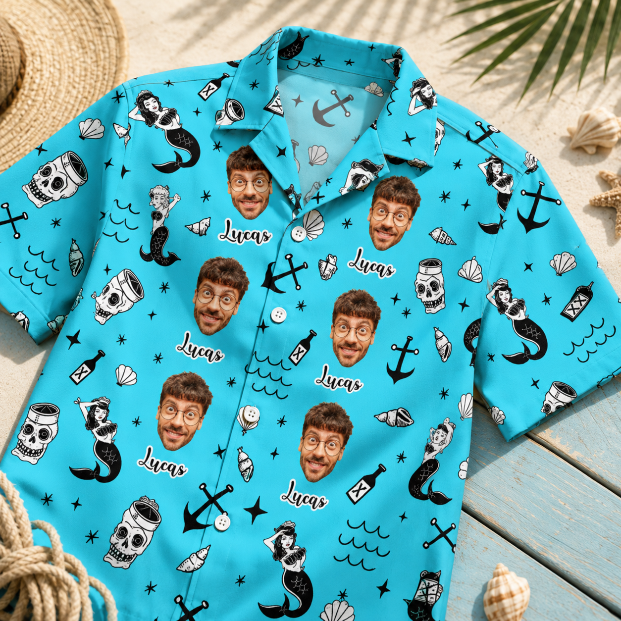 Strandgesichtsfoto Hawaiianisches Hemd – Personalisierte Sommergeschenke