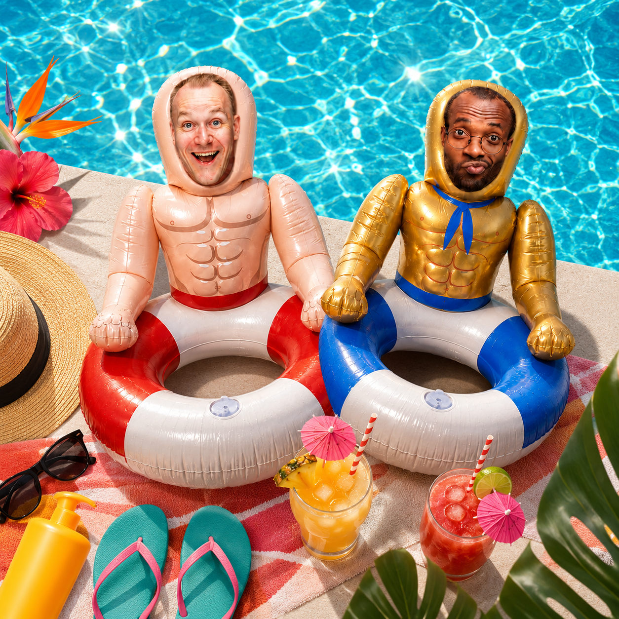Personalized Face Pool Float with 3D Custom Photo, Funny Inflatable Pool Ring for Adults, Summer Pool Party & Beach Gift, Red Blue