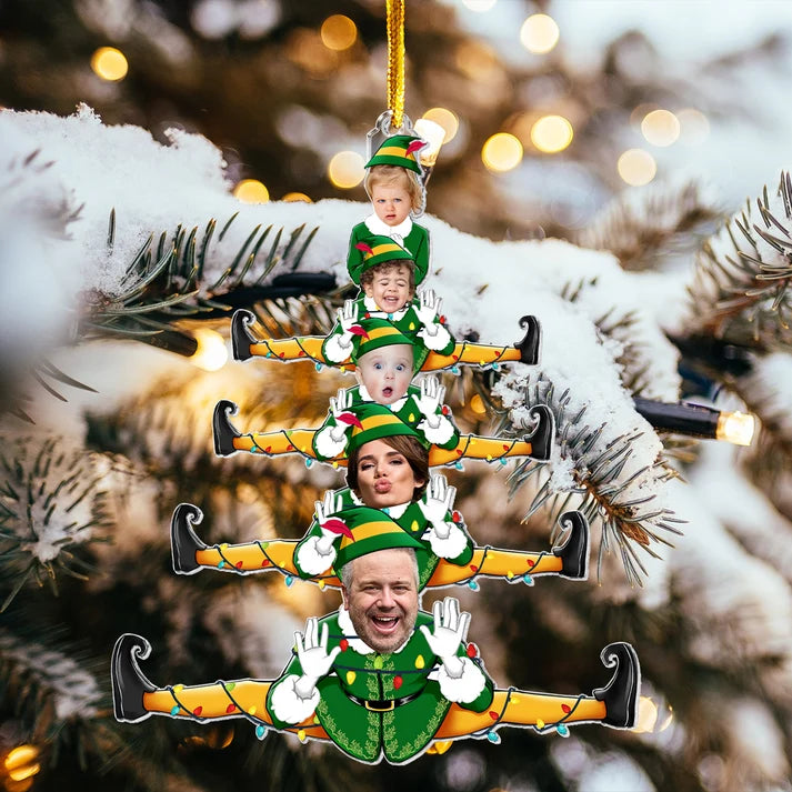 Personalized Funny Elf Family Christmas Ornament, Custom 1-6 Photo Acrylic Tree Keepsake, Gift for Parents Grandparents Family