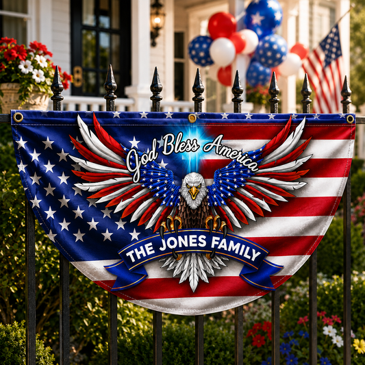 Personalisierte Glaube Familie Freiheit Amerikanische Fanflagge mit Familiennamen
