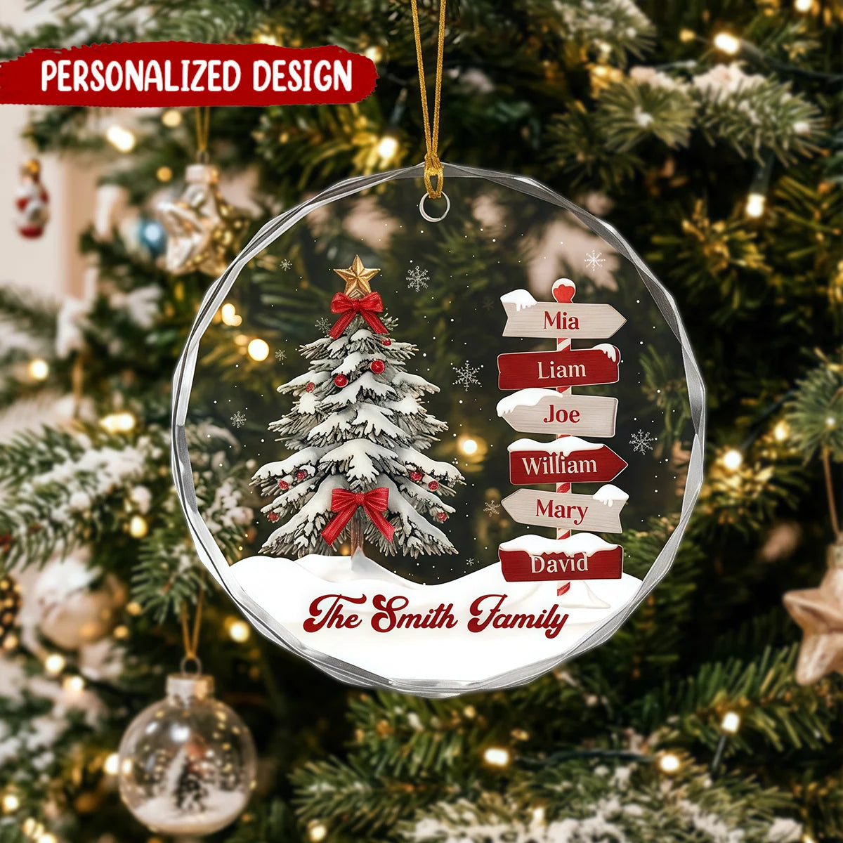 Personalized Family Glass Christmas Ornament with Names, Custom Family Signpost Keepsake, Gift for Parents Grandparents Family