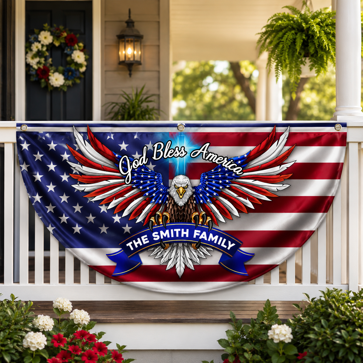 Personalized Faith Family Freedom American Fan Flag with Family Name