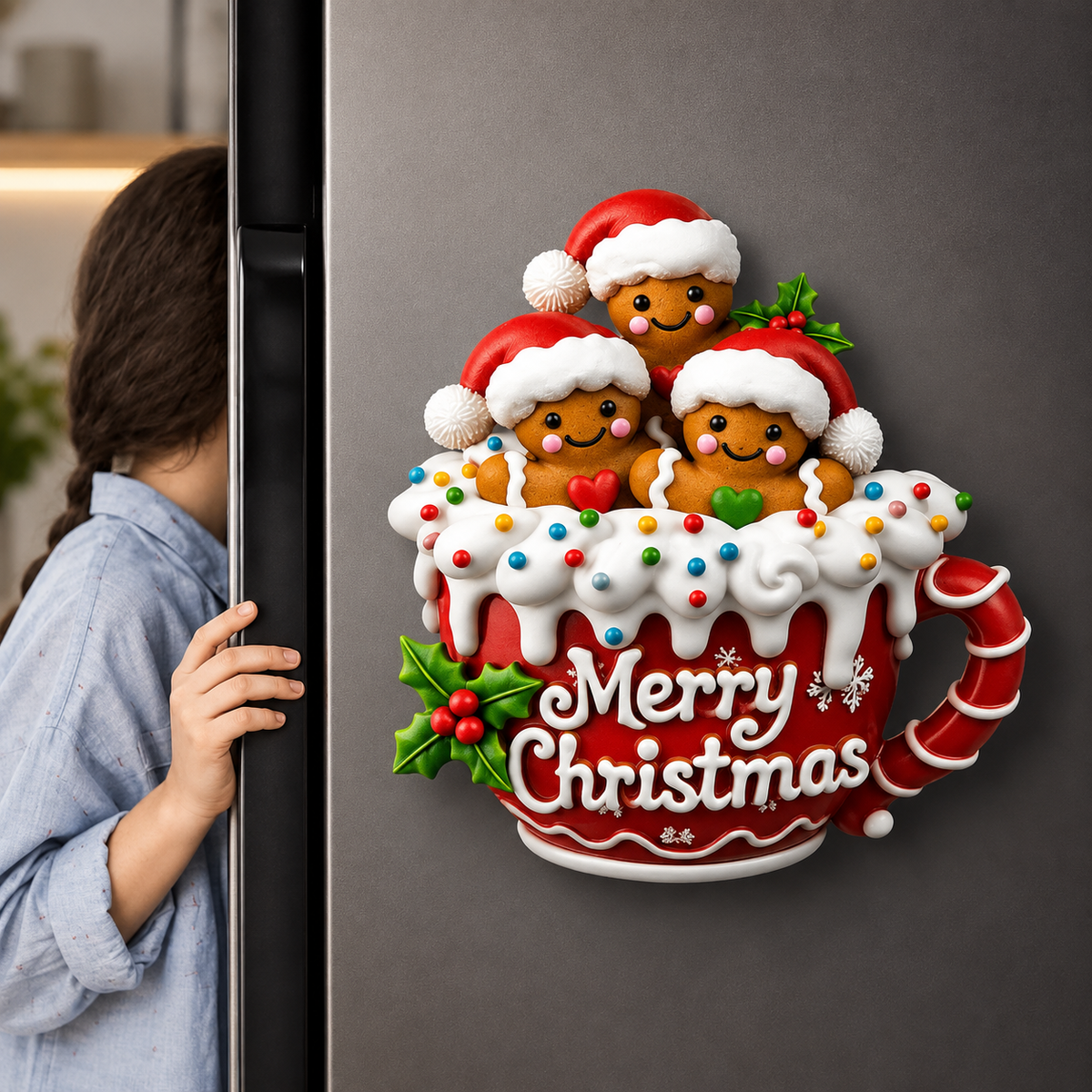 Personalized Gingerbread 3D Effect Family Christmas Decal, Custom Family Names Holiday Window Sticker, Christmas Gift for Mom Grandma