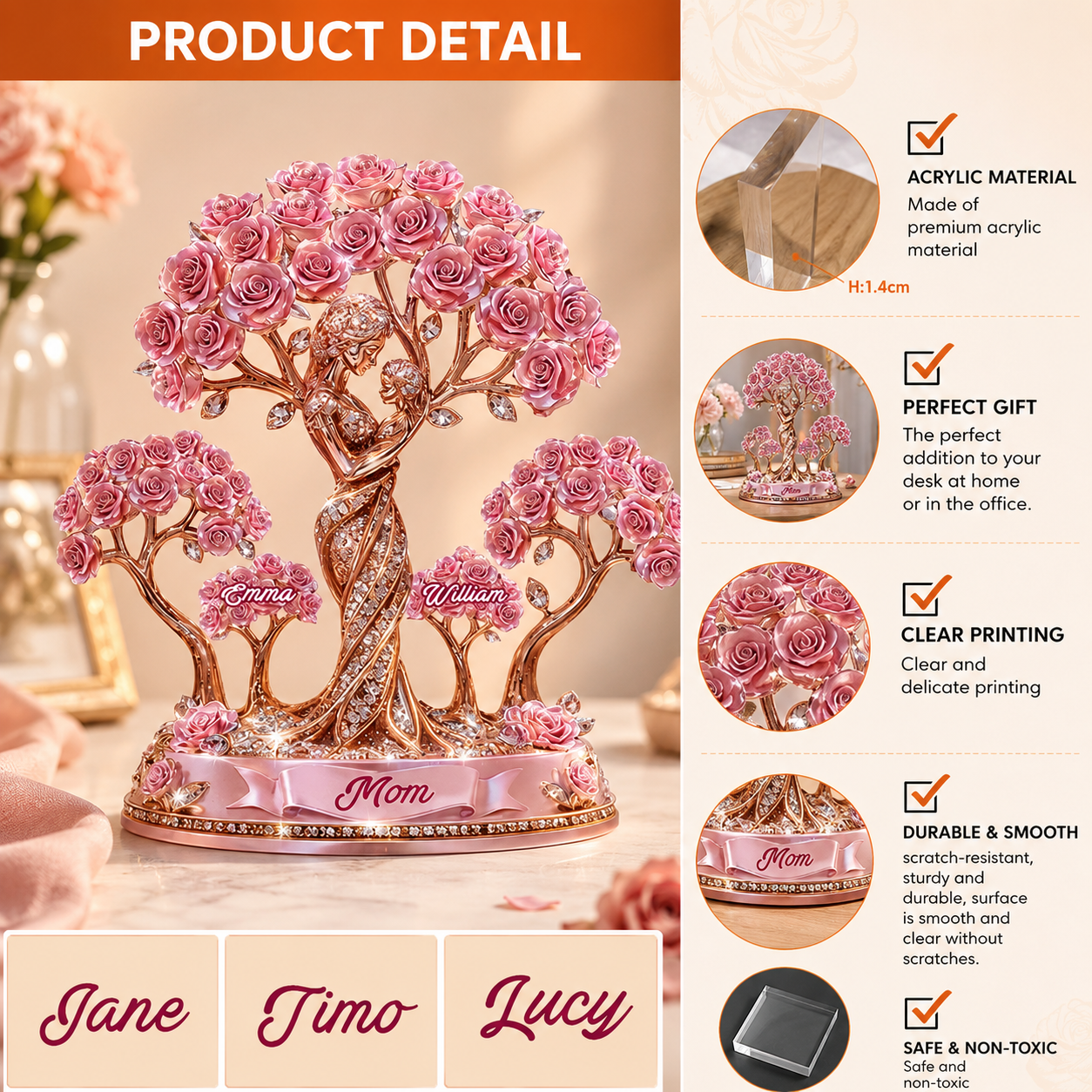 Mother & Kids Love Tree Acrylic Plaque – Personalized Gift for Mom