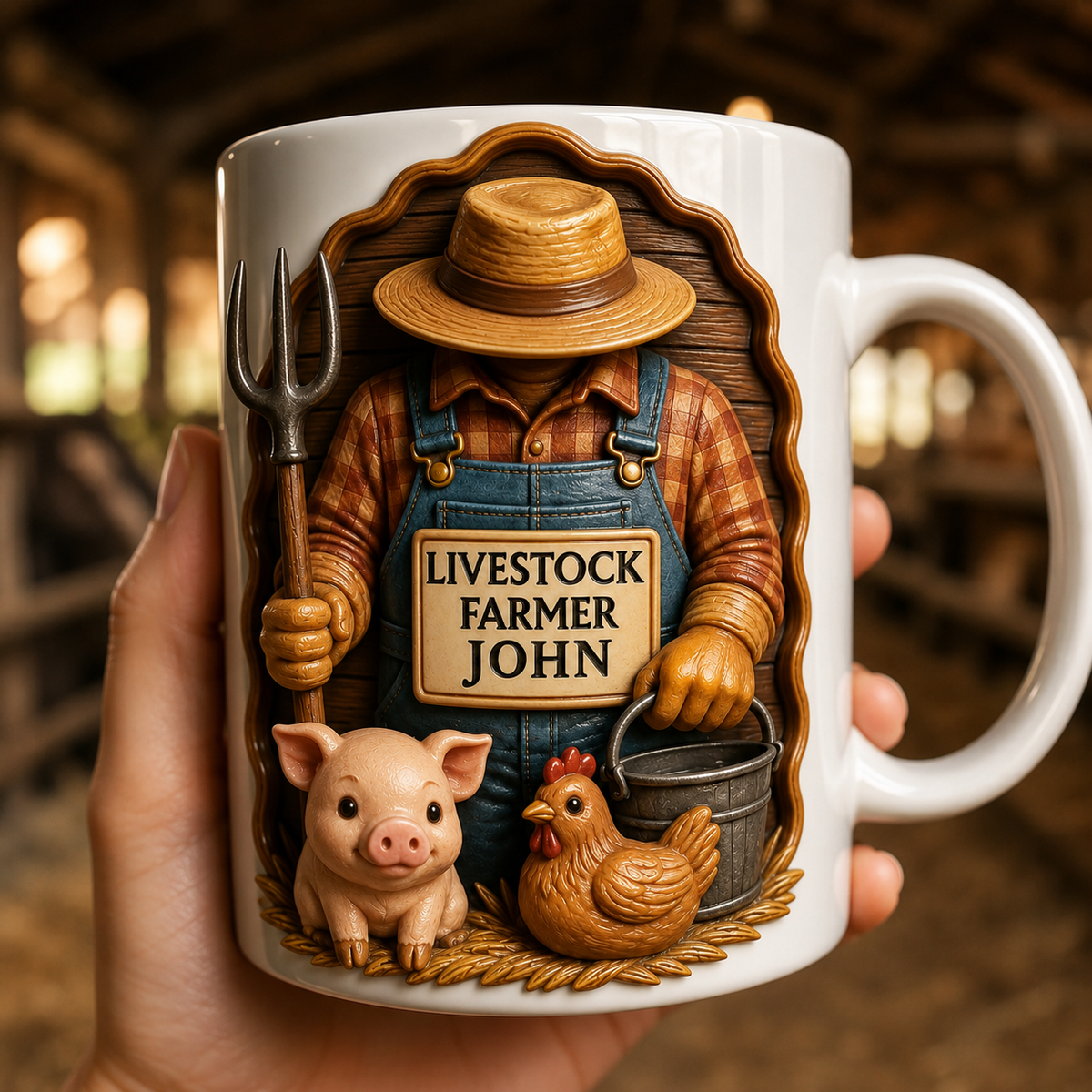 Personalized Livestock Farmer 3D Coffee Mug, Custom Farmer Mug with Name &amp; Title, Pig and Chicken Gift for Farmers