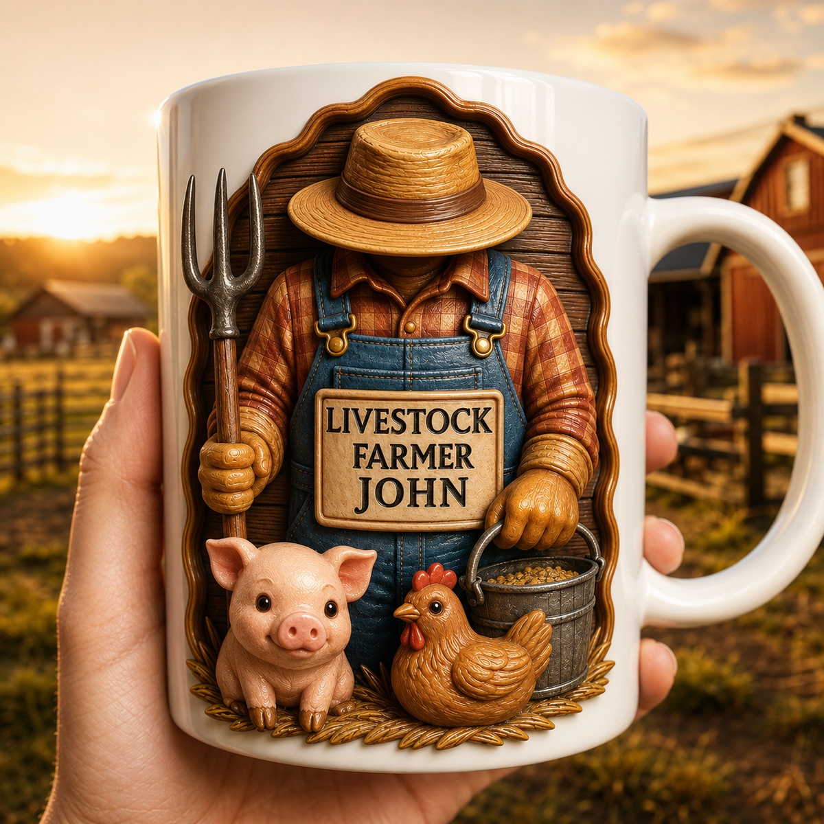 Personalized Livestock Farmer 3D Coffee Mug, Custom Farmer Mug with Name &amp; Title, Pig and Chicken Gift for Farmers