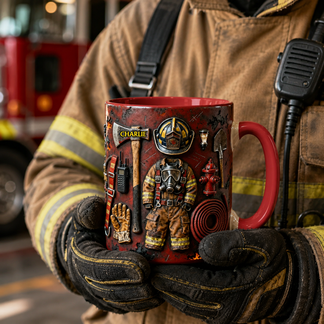 Proud Firefighter Personalized 3D Accent Mug with Custom Name, Ceramic Coffee Mug Gift for Firefighters, EMTs & First Responders