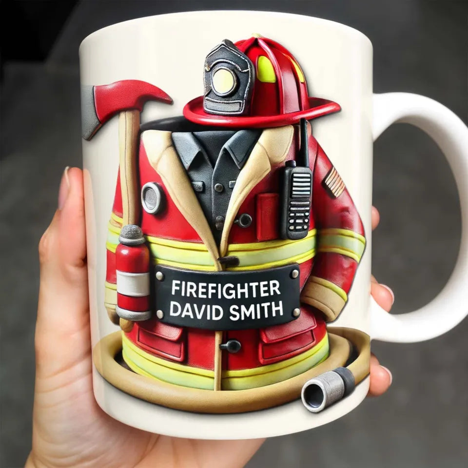 Personalized Firefighter Coffee Mug, Custom Firefighter Gear Helmet Ceramic Cup, Gift for Firefighter Dad Husband Boyfriend First Responder