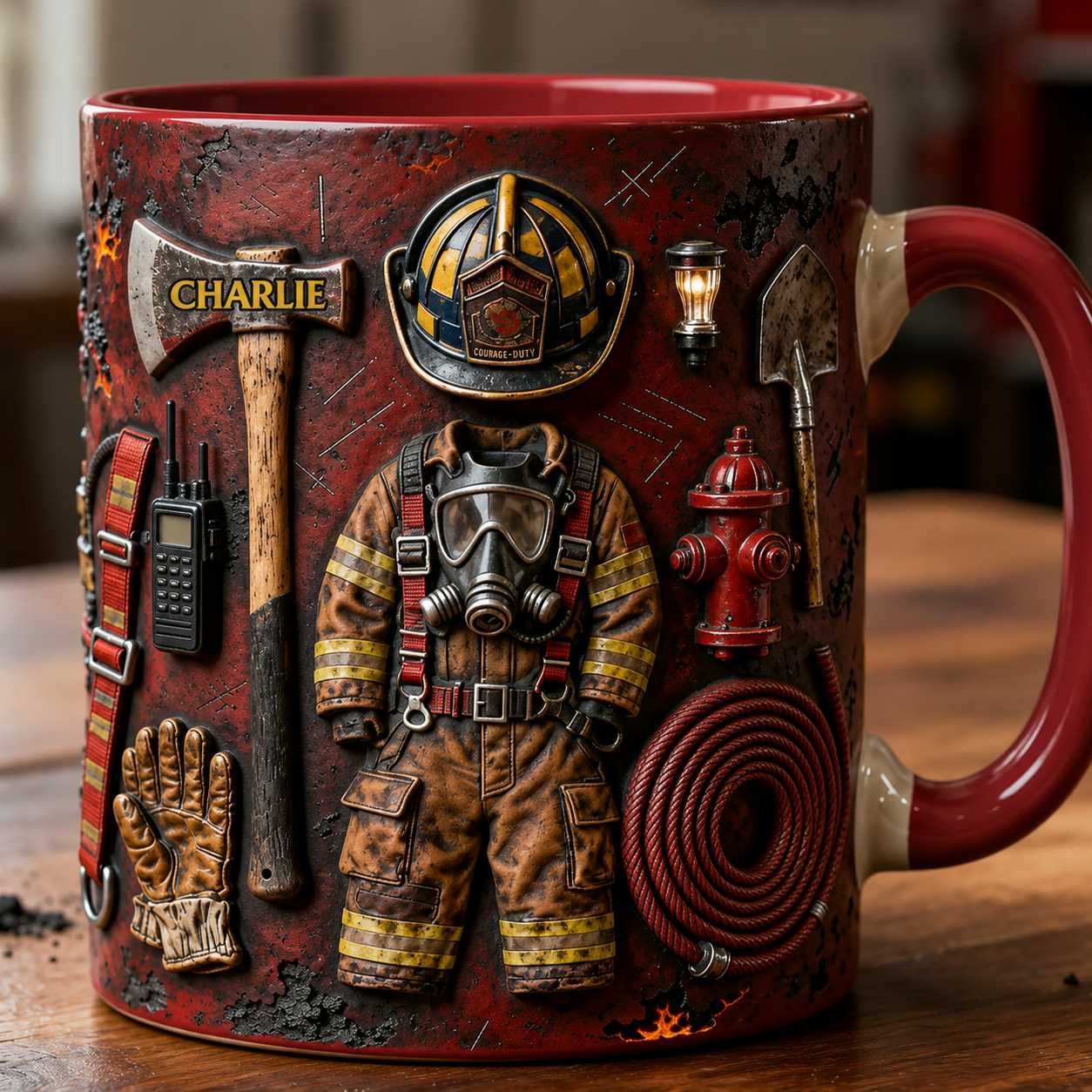 Proud Firefighter Personalized 3D Accent Mug with Custom Name, Ceramic Coffee Mug Gift for Firefighters, EMTs & First Responders