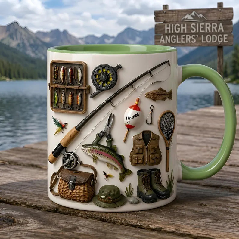 Personalized Fishing Mug with Name, Custom Fisherman Gone Fishing Ceramic Coffee Cup, Gift for Fisherman Dad Husband Boyfriend