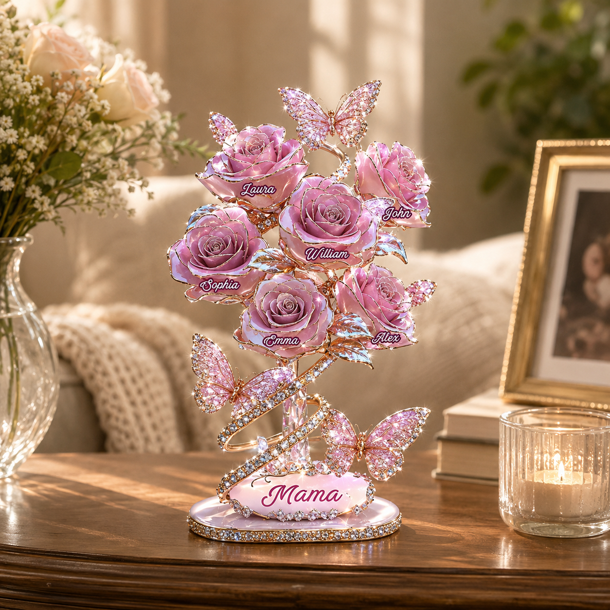 Personalisierte Acrylplatte „Mein Garten“ für Mama, Oma – individuelles Blumen-Nachtlicht